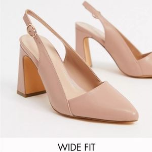 ASOS Co Wren wide fit mid heeled slingback shoes in beige